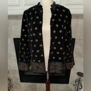Hearts of Palms printed Corduroy Jacket with embroidered borders-size approx Lg